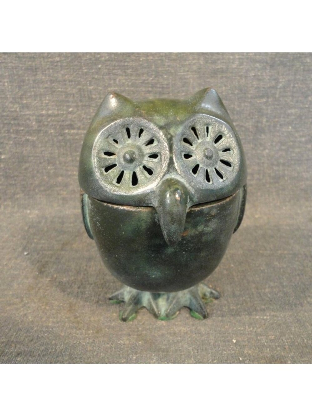 Vintage MCM Bronze Cast Iron Owl Incense Burner Made in Japan